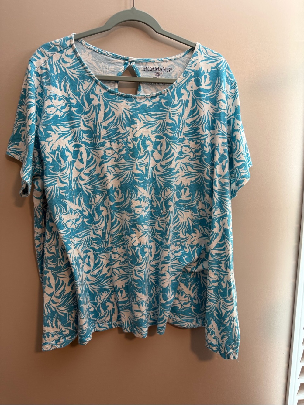 Roaman's White Tee with Light Blue Floral Print